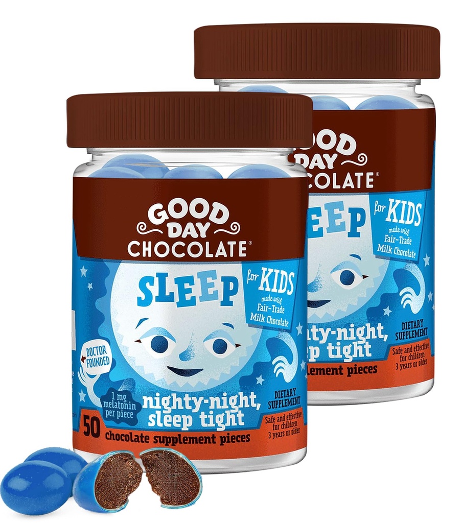 Good Day Czekolada Melatonina dla dzieci [2 Pack] - Fair Trade Non-GMO Czekolada z rumianku i melatoniny 1 mg - Toddler Melatonina, Dzieci Natural Sleep Aid for Ages 3 and Up