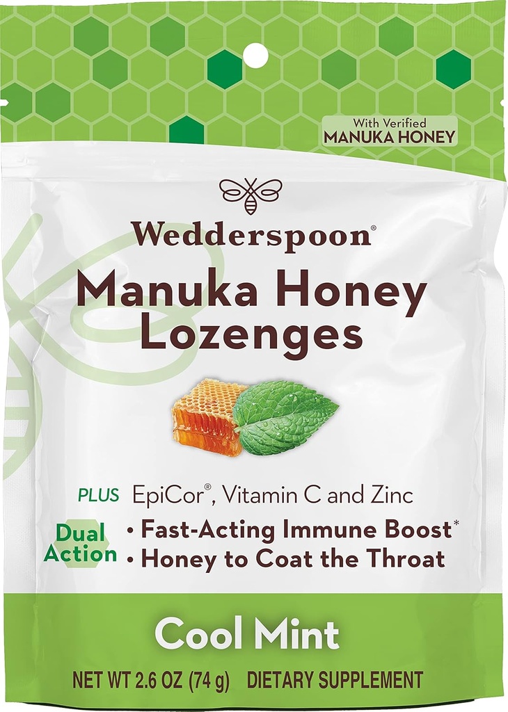 Ścieżka ślubna Manuka Honey Immunity Lozenges, Cool Mint, 2.6 Oz (Pack of 1), Genuine New Zealand Honey, Boost Immunitet W ciągu dwóch godzin