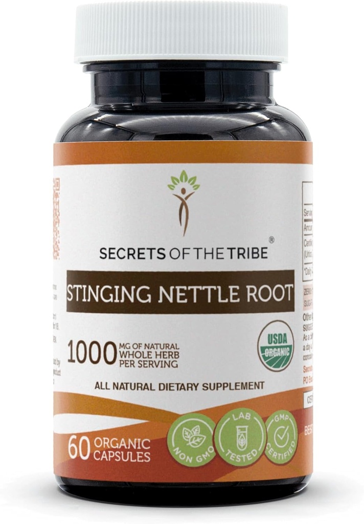 Tajemnice Tribe Stinging Nettle Root 60 Kapsułki, Made with Vegetable Kapsułki i USDA Organic Stinging Nettle Urtica Dioica Zdrowie układu oddechowego i moczowego (60 Kapsułki)