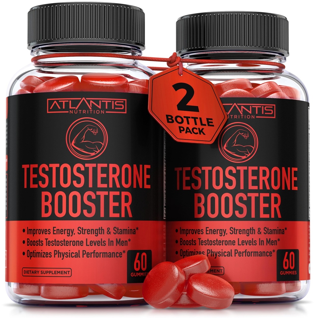 Atlantis Nutrition Testosteron Booster Gummies For Men - Poprawia wytrzymałość & Stamina - Optymalizuje wydajność & Mężczyzna Enhancement - Made With Tribulus, Horny Goat Weed, Maca Root 124; 2-Pack (120 Gummies)