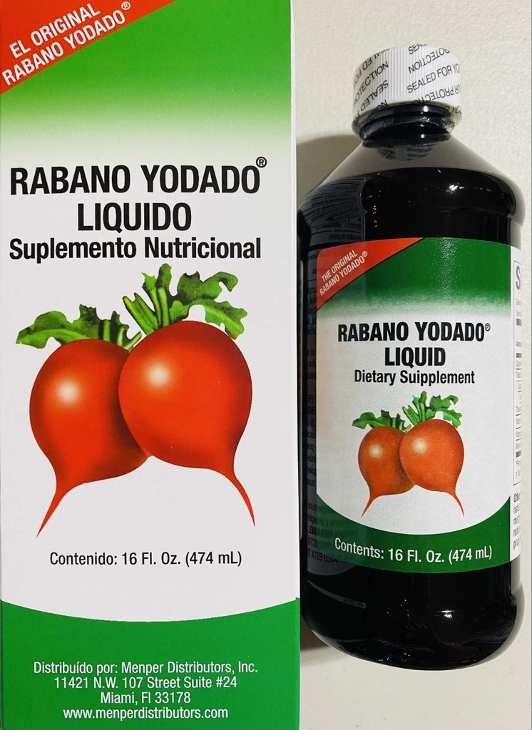Rabano Yodado Liquid 16 Fl Oz. - Bonus Size - Suplement witaminy B12, B6 i tiaminy (1 Miesiąc dostawy)
