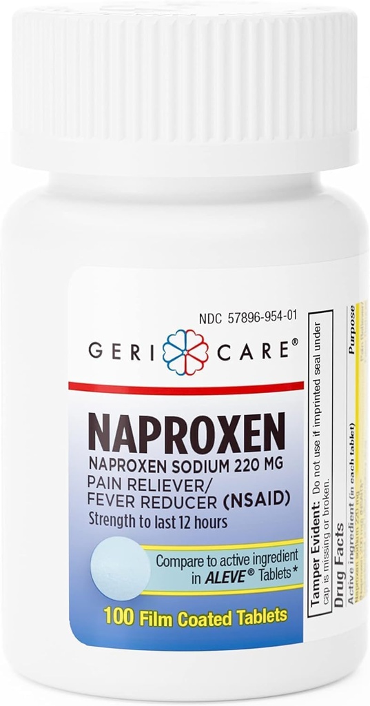 GeriCare Naproxen tabletki sodowe, 220mg (100%) - NSAID Extra- Siła Relief bólowy na ból głowy, zapalenie stawów, achy mięśniowe, skurcze menstruacyjne - Naproxen powleczony filmem, przeciwzapalne i zmniejszające gorączkę