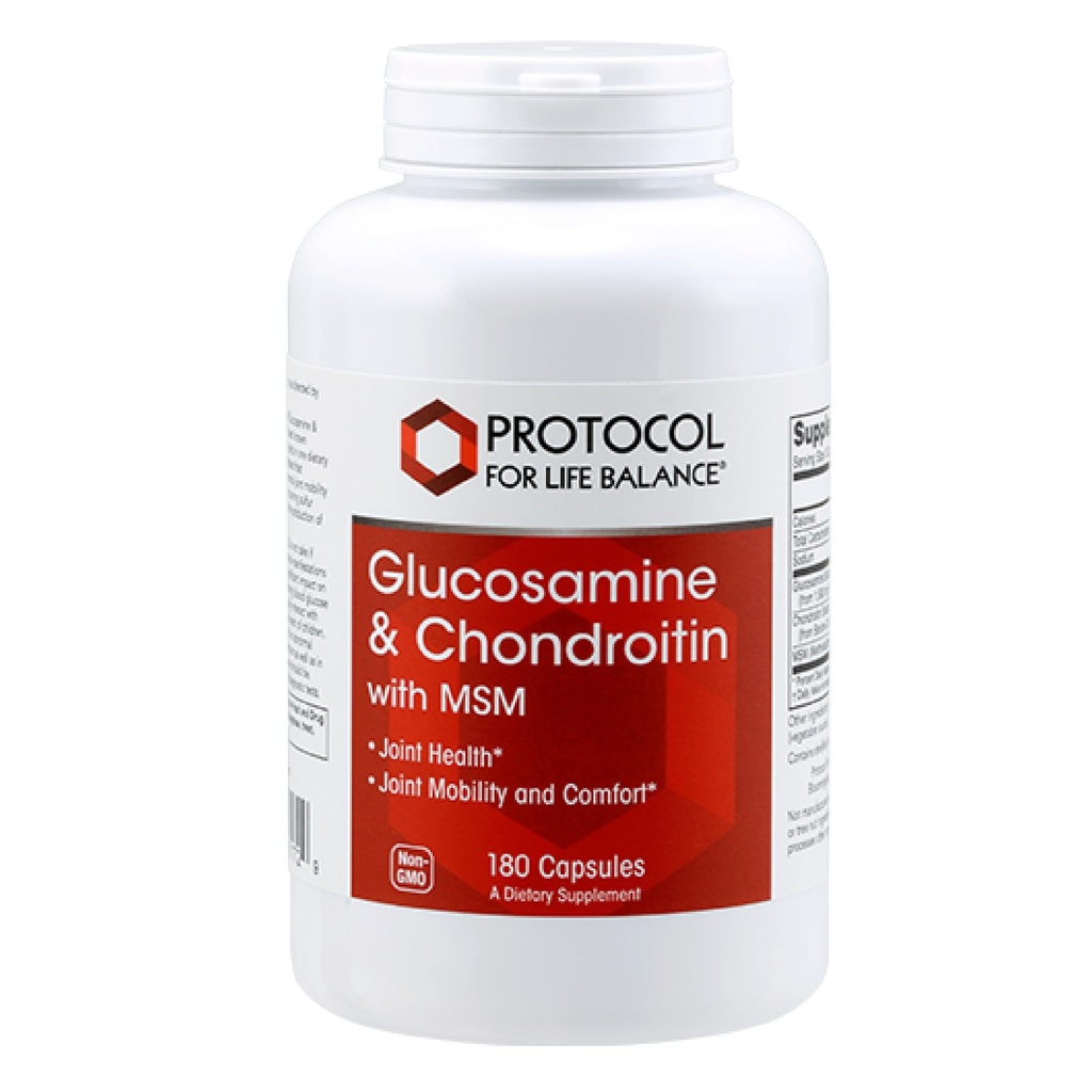 Protokół Glukozamina & Chondroitin z MSM - Wspólne wsparcie * - Suplement MSM Chondroitin - Non-GMO & Dairy Free - 180 Czapki Veg