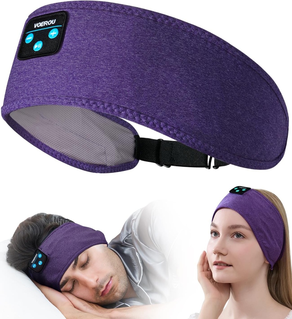 Voerou Sleep słuchawki Bluetooth Headband - Regulowany bezprzewodowy sport Sleeping słuchawki z uaktualnioną akumulator, Tech prezenty dla mężczyzn Kobiety Side Sleepers Office Nap, Podróże, Joga, Trening, Medytacja
