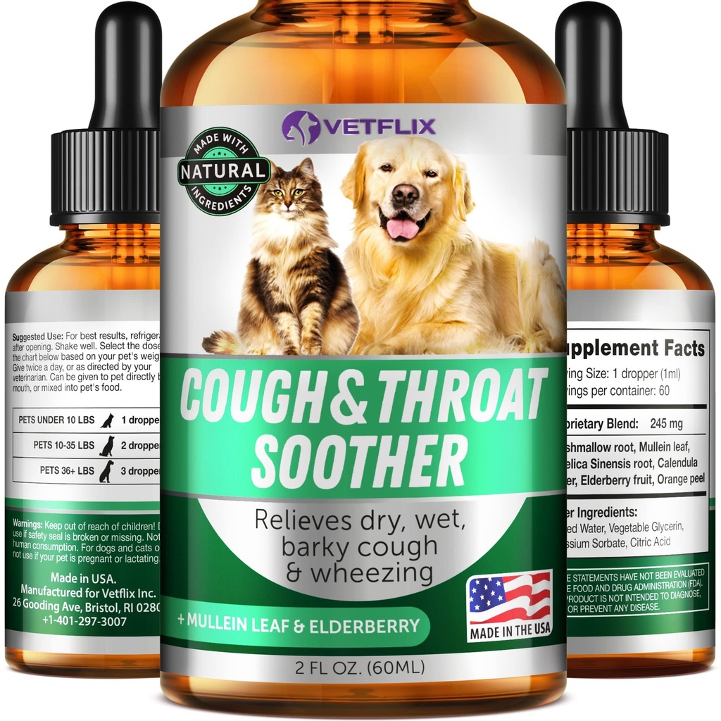 Karnawał Kaszel Leczenie psów i kotów - Made in USA - Dog Allergy & Cat Asthma Relief - Mullen Leaf & Elderberry Blend - Suchy, Wet & Barky Cough Relief dla psów i kotów - Wszystkie Breeds & Size - 2 Fl Oz