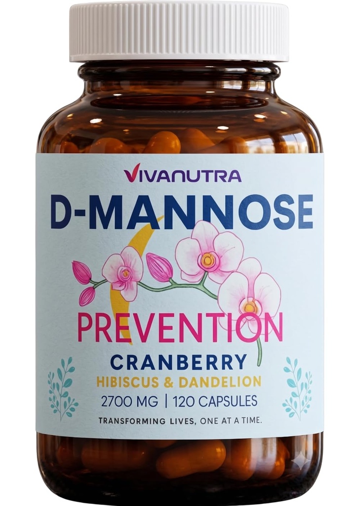 Żurawina D Mannose Kapsułki - D Mannose z żurawiną, Hibiscus & Dandelion, 2000 mg / dzień - Pomaga w urynalnej Tract Health & Comfort - 120 Kapsułki wegetariańskie