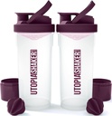 Utopia Strona główna Shaker Butelka 2 Pack - 24 Ounce plastikowe białko lub shaker koktajl butelki do treningu przed i post z Twist & Lock pudełko białka przechowywania (Clear / Plum)