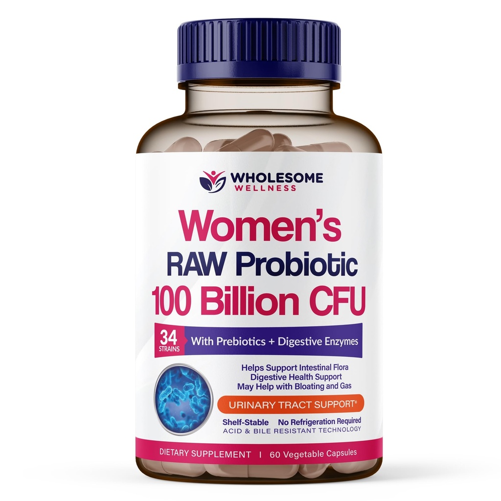 Zdrowy Wellness Dr. Spreparowane Probiotyki Surowe dla kobiet 100 Miliard CFU Kapsułki z Prebiotyki, Enzymy trawienne, Zatwierdzone dla dorosłych, Suplement stacjonarny