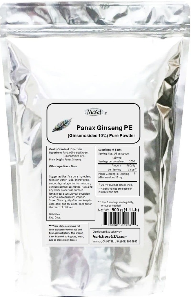 Proszek do ekstrakcji Panax Ginseng, standaryzowany 10% żeńsnozydów, energia i witalność (500 gramów (1,1 lb))