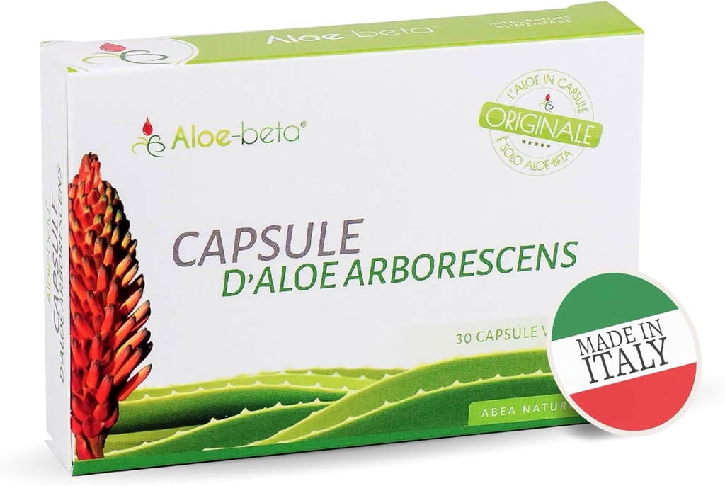 ALOEBETA Aloe Arborescens Natural Power Capsules - 100% Organic Aloe Supplement, Stymuluje immunologiczne obrony, Przeciwutleniacz, Detoksykacji - Wegan, Bez GMO, Bez glutenu, bez cukru