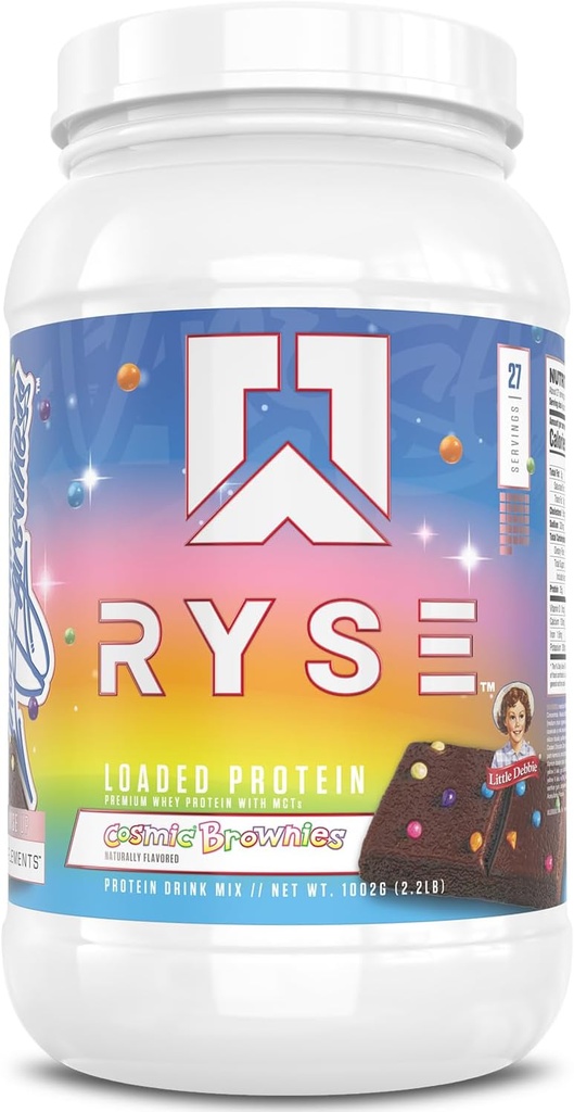 RySE załadowany proszek białkowy - Mała Debbie Kosmiczne Brownie - 25g Białko serwatki Isolate & Koncentrat z włókna prebiotycznego & MCTs - Niskie węglowodory, niski cukier, Przyjazny do spożycia - 27 Słupki / 2 Lb Tub