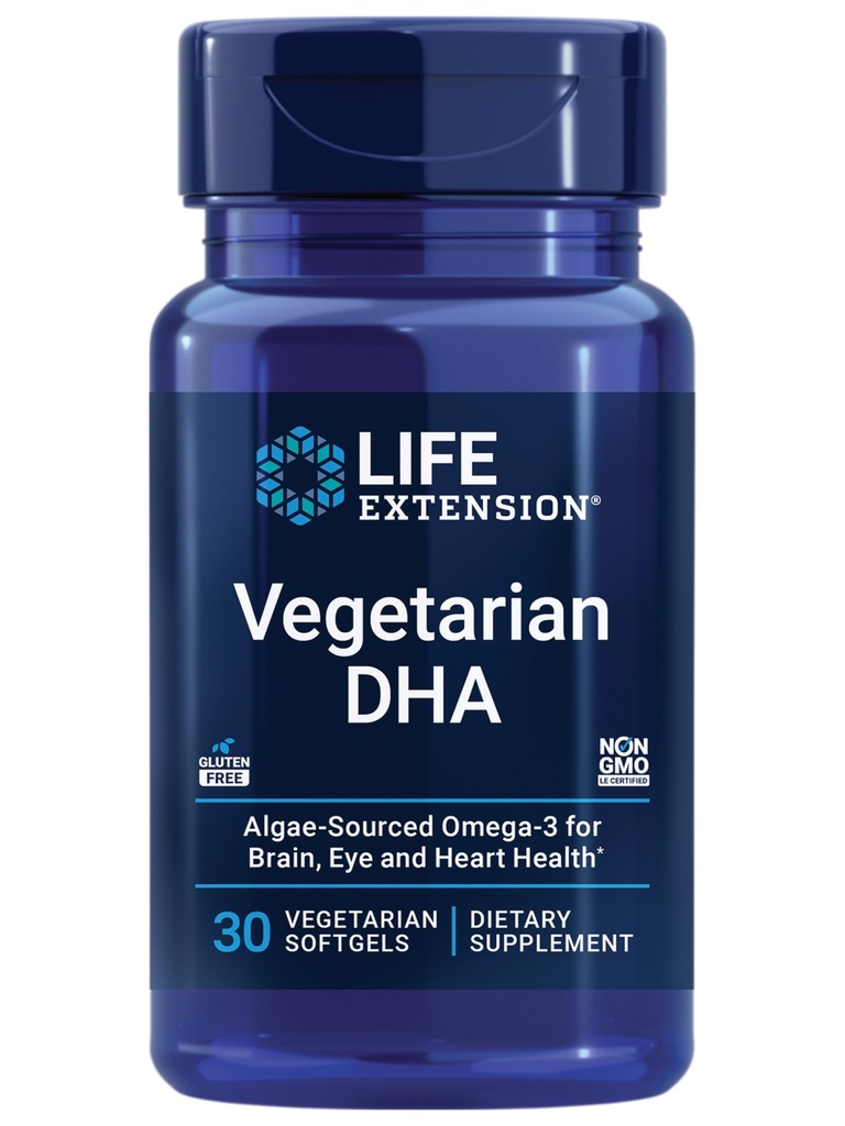 Life Extension Vegetarianin DHA, Omega-3 z Algae do poznawania, Mood & Eye Health, Gluten- Free, Non-GMO, Vegan, 30 softgels