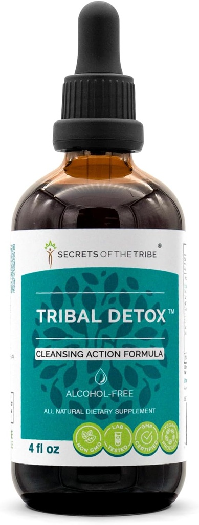 Tribal Detox Herbal Extract, bez alkoholu Glycerite Tincture, Turmeric, Dandelion, Milk Thistle, Burdock, Cleavers, Żurawina, Goldenrod, Green Tea Cleansing Action Formula (4 FL OZ)