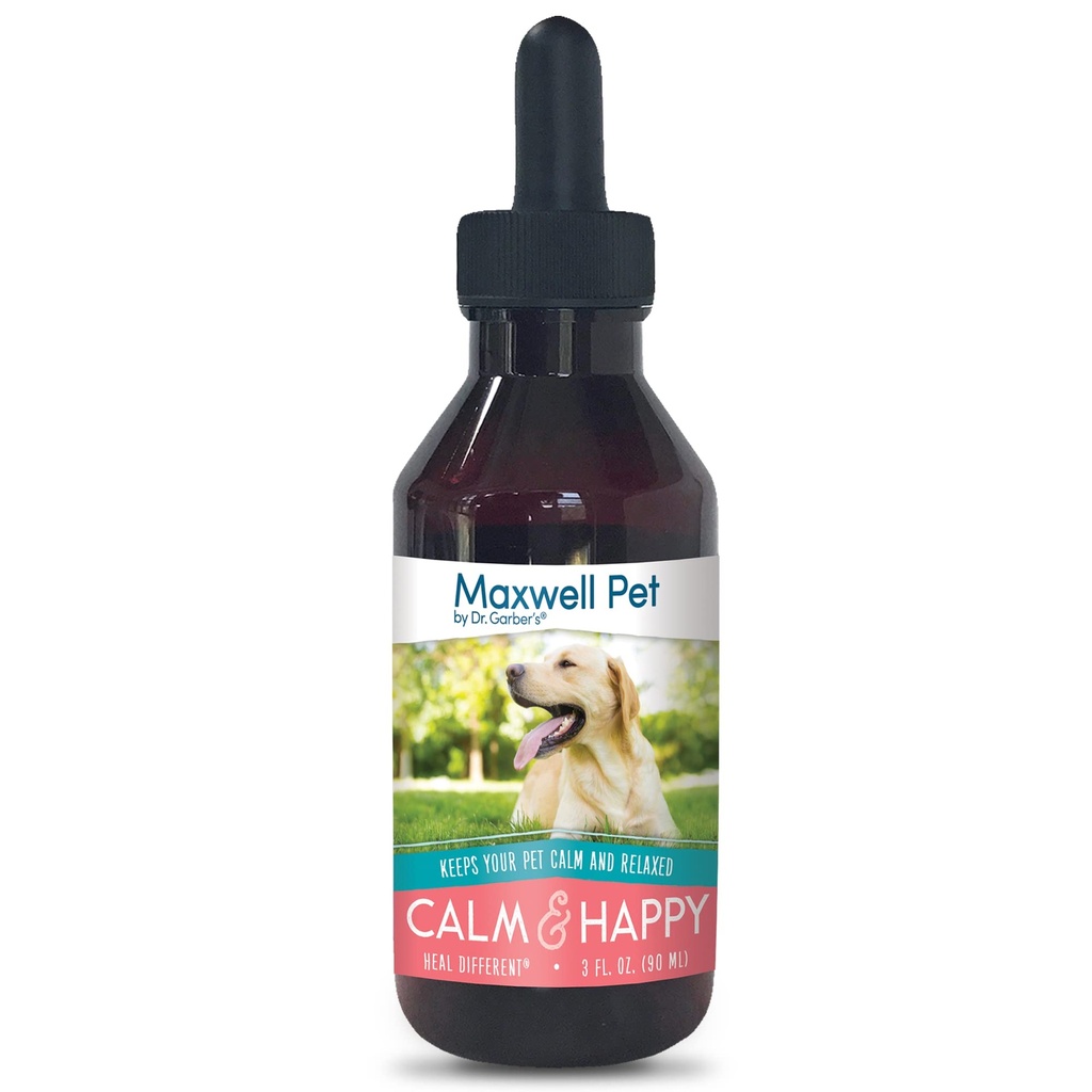 Maxwell Pet by Dr. Garber 's - Spokojny i szczęśliwy 124; Bezpieczny, Wszystkie naturalne, Gemmotherapy Remedy dla psów Użyj 124; Stres i Lęk Relief dla Twojego psa; Zapewnia kojące, Calming Effect 124; 3 fl oz