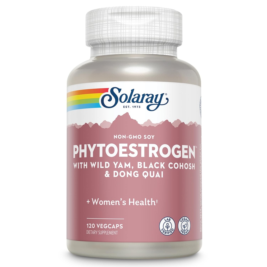 SOLARAY PhytoEstrogen Menopauza Suplementy - Wild Yam, Black Cohosh i Dong Quai Estrogen Pills for Women 's Health - Wegan, Laboratorium zweryfikowane, 60- Day Guarantee (30 Servings, 120 VegCaps)