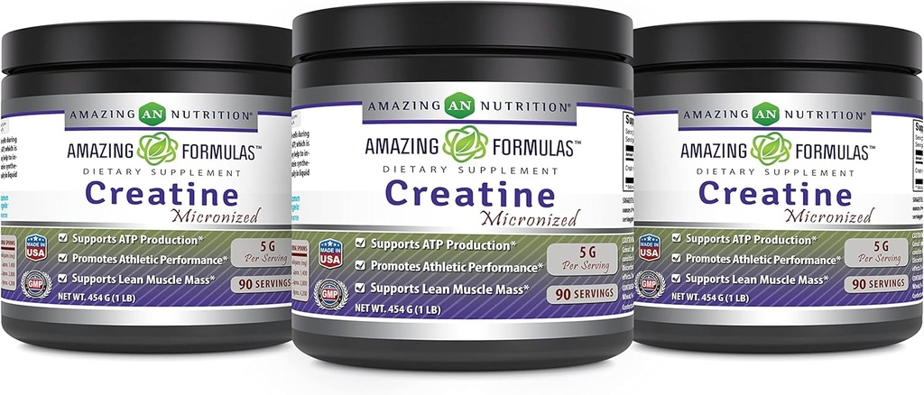 Amazing Formulas Mikronizowane Monohydrat Suplement Kreatyny 124; 5000 Mg Monohydrat 124; Non-GMO Monohydrat 124; Gluten Free 124; Made in USA (1 Lb - 3 Pack, Unflavored)