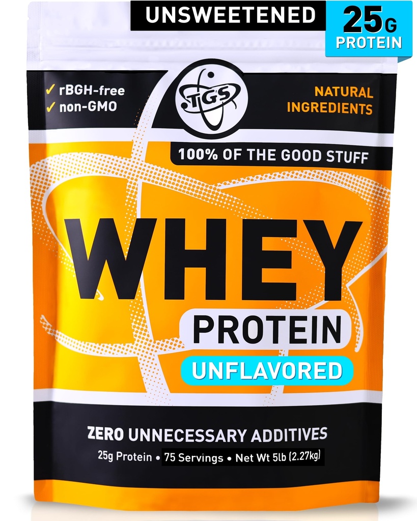 TGS Nutrition 100 Proszek proteiny serwatki Unflavored, Unsweetened - Czyste, Brak sztucznych składników dla mężczyzn i kobiet - 5lb luzem, Soy gluten Free, Keto, niskie węglowodory - Post Workout Odzysk mięśni