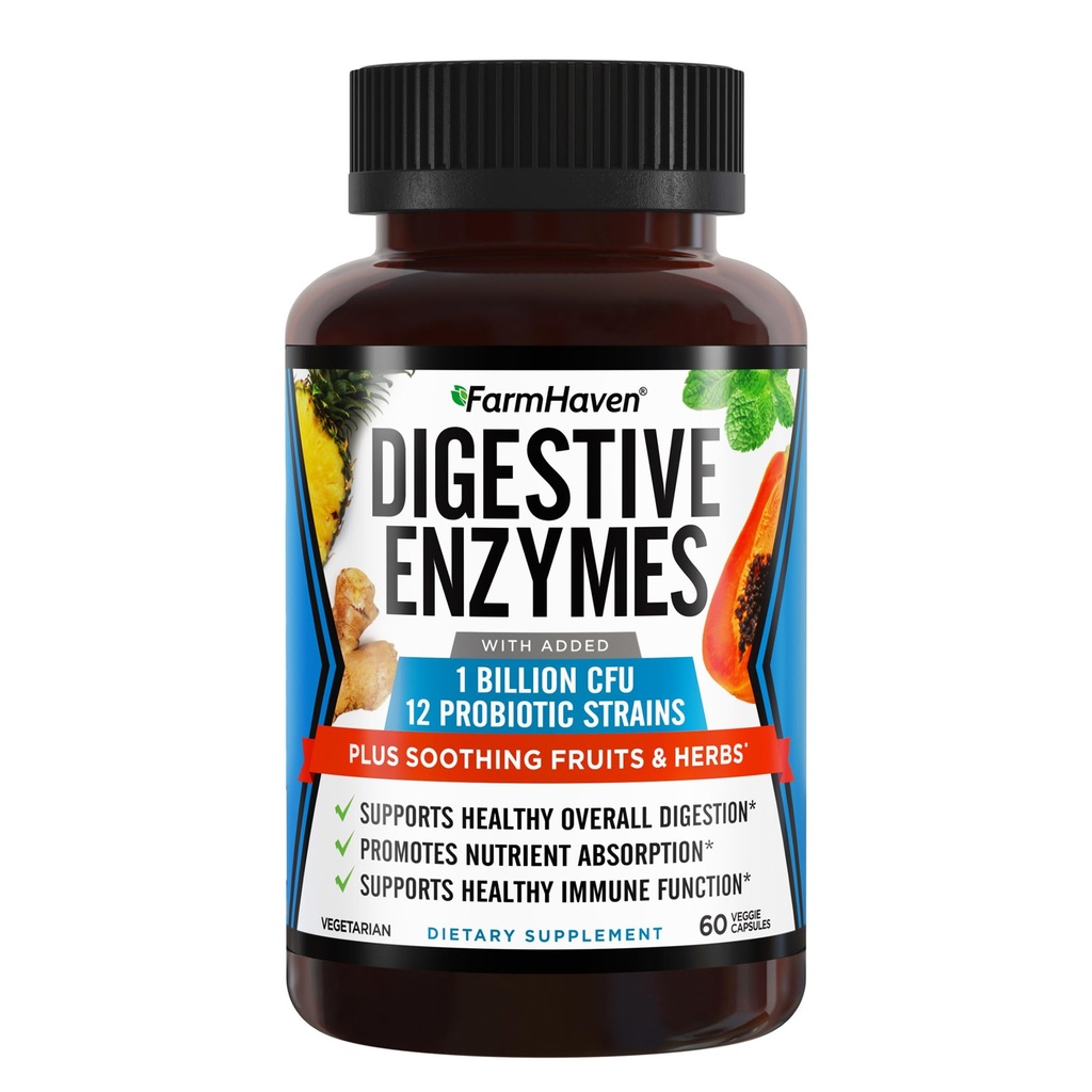 FarmHaven Digestive Enzymes with 18 Probiotics & Herbs | Papaya, Bromelain, Protease & More for Lactose Absorption & Better Digestion | Helps Bloating, Gas, Constipation | Vegetarian, 60 Capsules