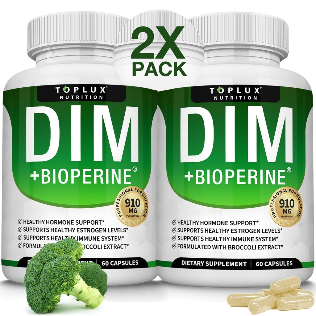 Dim Supplement 910 mg Plus BioPerine Complex - Diindolylometan do wsparcia równowagi hormonów i metabolizmu estrogenów, Pomaga z trądziku menopauzy PCOS Lepsze budowanie skóry, dla mężczyzn Kobiety, 60 Kapsułki