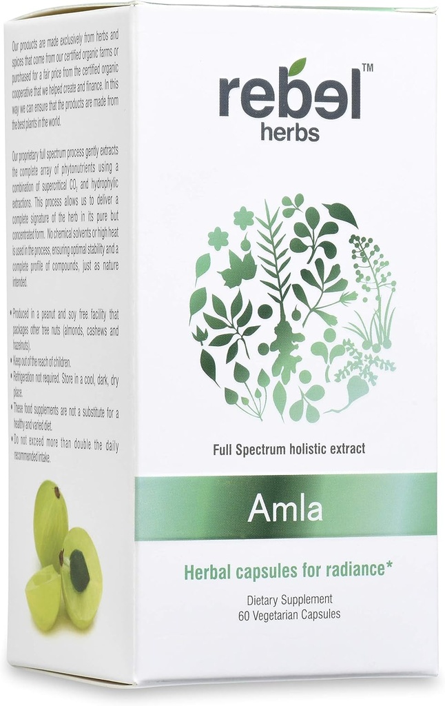Rebel Herbs Amla kapsułki (Amalaki) - Wsparcie immunologiczne, Wegan, Gluten- Free, Ayurvedic, Przeciwutleniacz, Certified Organic Amla