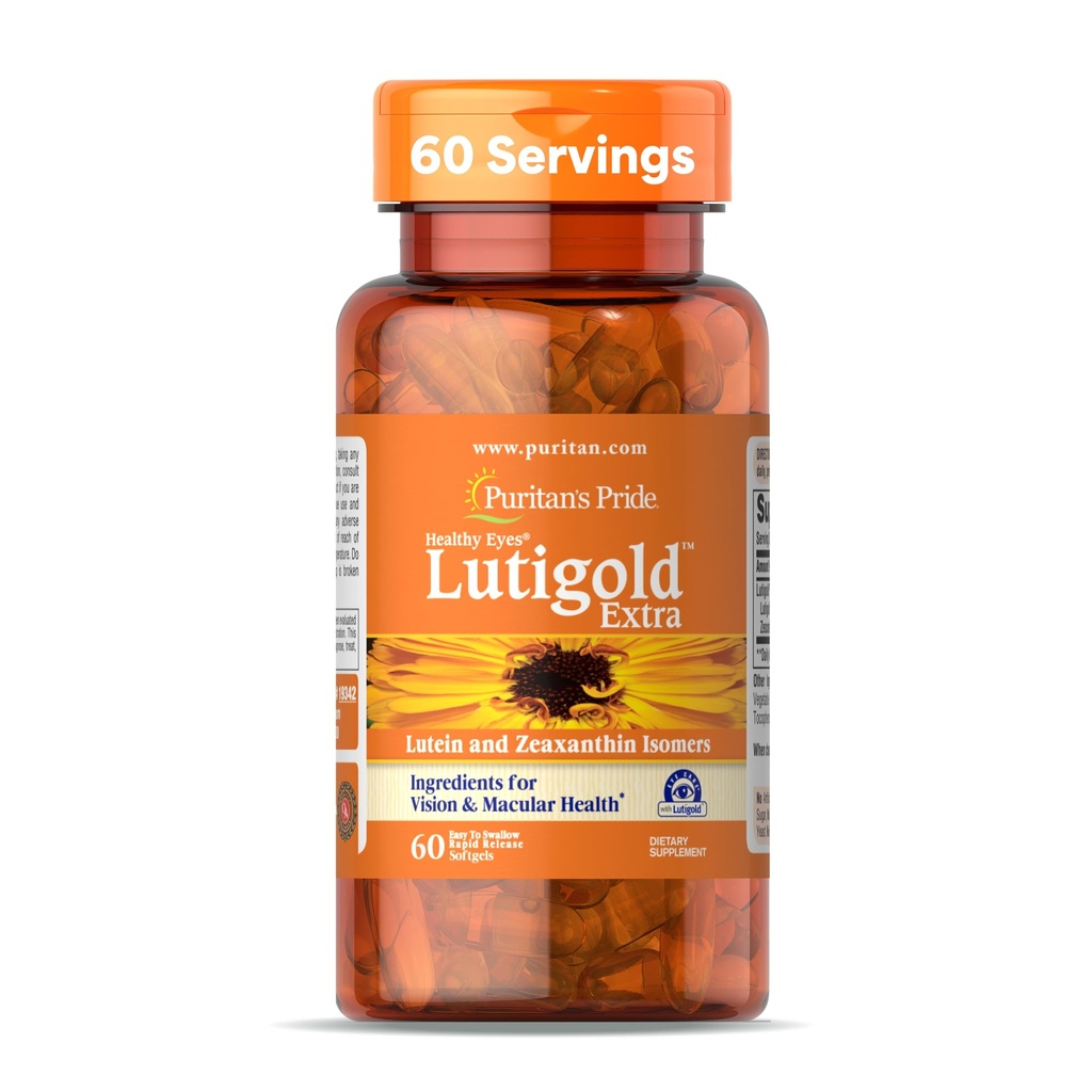 Puritan Pride Premium Healthy Eyes Lutigold ™ Extra Luteina z Mezo- Zeaksantyny i Zeaksantyny dla mężczyzn i kobiet, Vision Health Support, 2 Month Supply, 60 Easy- to- Połknięcie szybkiego wydania Softgels