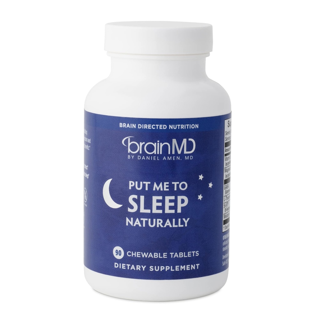 BRAINMD Put Me to Sleep Natural - 90 Tabletki do żucia - z Melatonin, L- Theanine, Magnez, GABA, Witamina B6 i 5- HTP - Gluten Free - 45 Sługi