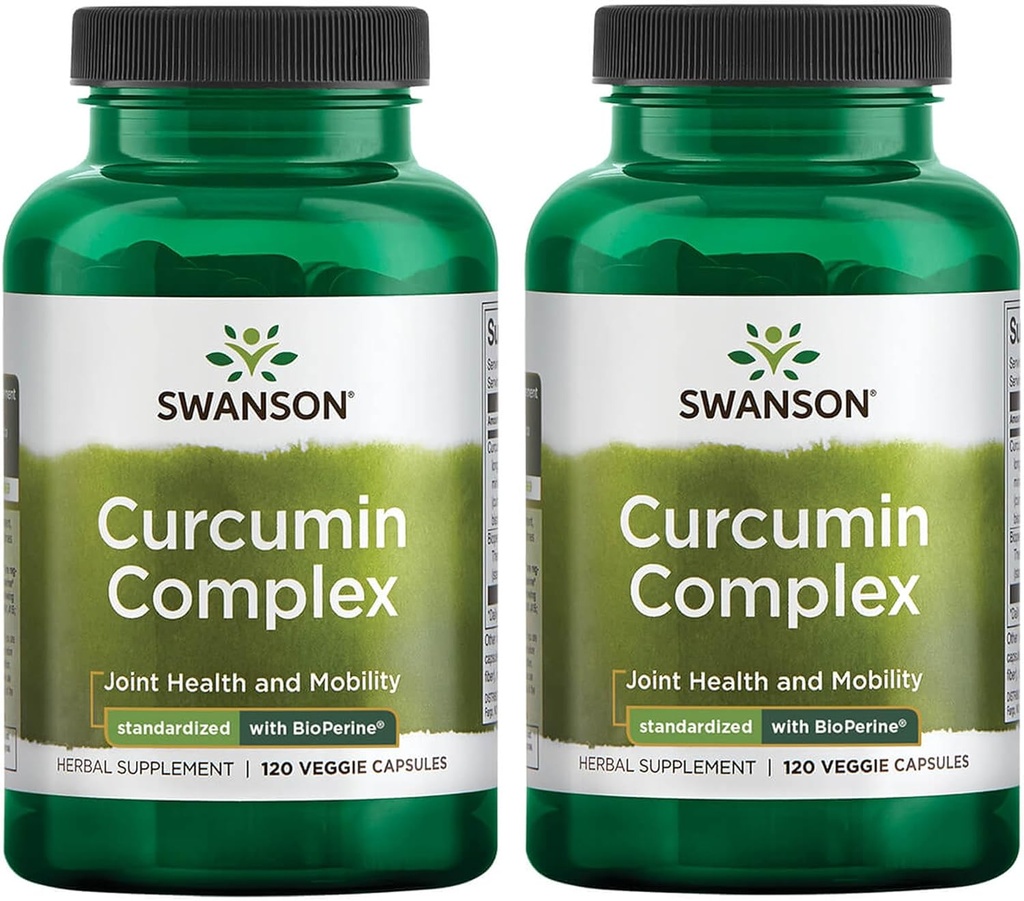 Swanson Curcumin Complex - Herbal Supplement supplement support Joint Health, Mobility & Physical Function - Standard with BioPerine for Maximum Absorption - (120 Veggie Capsules) (2 opakowania)