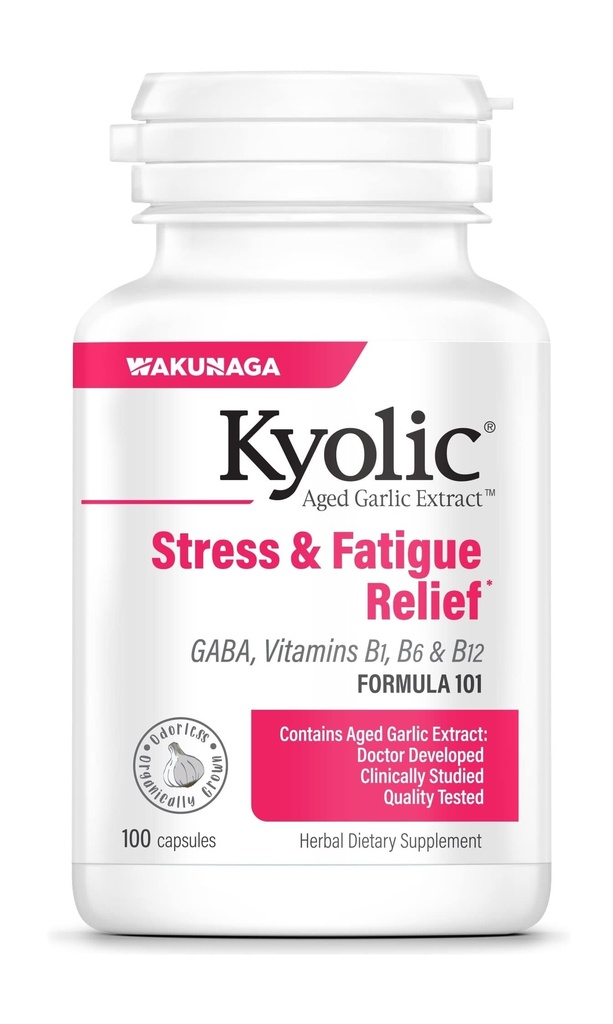 Kyolic Aged Garlic Extract Formula 101, Stres i Zmęczenie Relief, 100 Kapsułki.