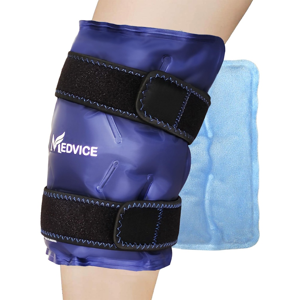 Medvice Ice Pack z zimną kompresją na ból kolana Relief, Opuchlizna, Chirurgia zastępcza kolana, Zapalenie stawów, i Odzyskiwanie urazów, Regulowane taśmy, wielokrotnego użytku żel Zawiń lodu dla Meniscus Tear i ACL Blue