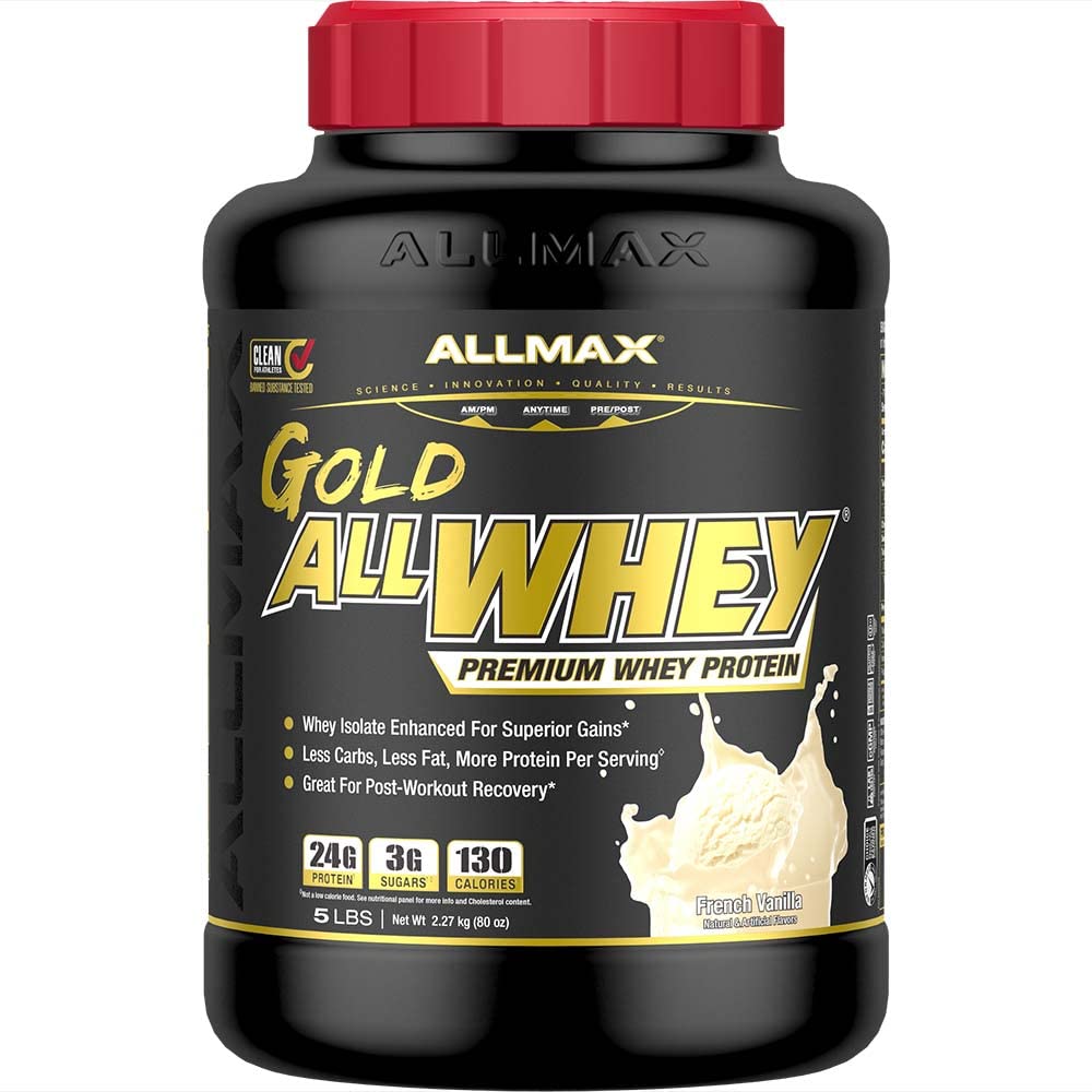 ALLMAX Nutrition Gold ALLWHEY, French Vanilla - 5 lb - 24 Gramy białka na miarkę - Gluten Free, Low Carb & Low Sugar - ok. 71 Służenie