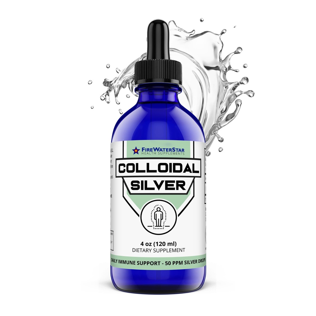 FWS Colloidal Silver, Liquid Silver Drops, 99,99% Pure Silver, 4 oz Butelka szklana, 60 Służenia (2 Dostawy Miesiące), 50 ppm, Koncentrated for Easy and Comfortable Servings