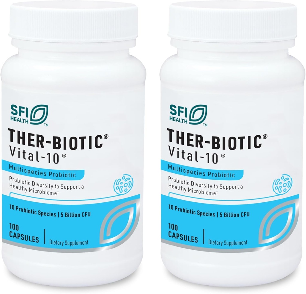 Klaire Labs SFI Health Vital-10 Probiotic - Immune & Digestive Supplement 5 Billion CFU 10 Gatunki z Lactobacillus, Bifidobacterium & Streptococcus, Dair-Free (100 kapsułki, 2 opakowania)