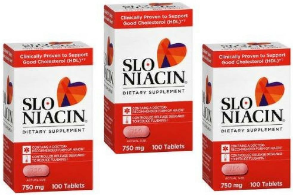 Suplement diety SLO- NIACIN raz dziennie z 750 mg witaminy Niacyny B z kwasu nikotynowego do wysokiej absorpcji 100 tabletek w butelce 3 opakowanie