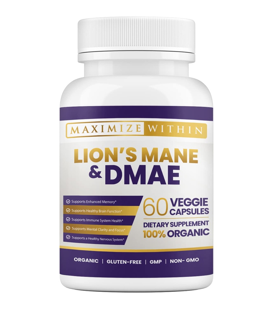 Maximum Slim Lion 's Mane & DMAE Kapsułki: Wzmacnianie pamięci, Boost mental Clarity i Sharpen Focus - 60 Kapsułek dla Maximum Cognitive Support