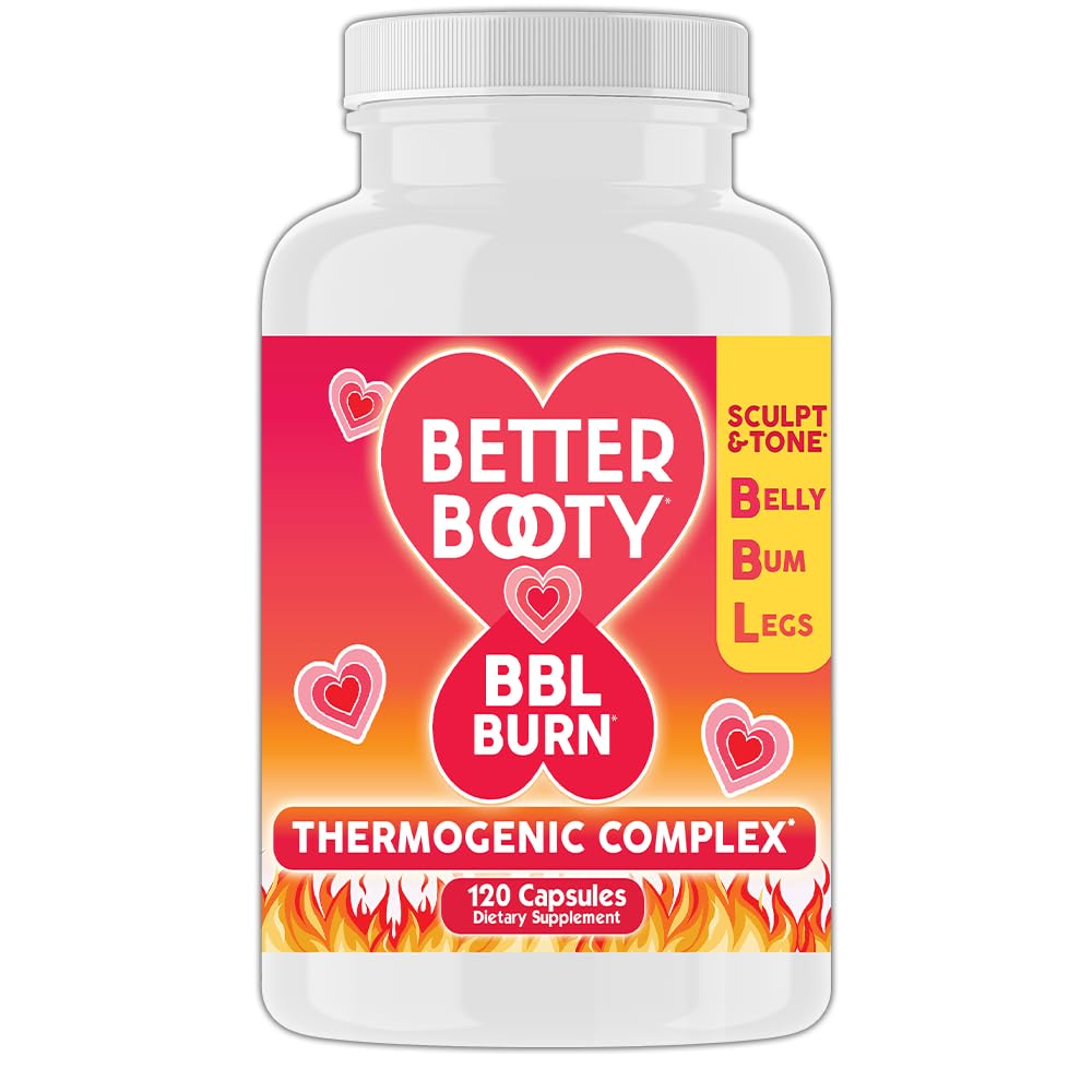 Better Booty BBL Burn Termogeniczne złożone kapsułki, Tone & Sculpt Belly, Bum + Legs w. Garcinia Cambogia, Guarana, Green Tea Ext, ALA, & Cayenne Pepper Supplement (120ct, 60 Servings)