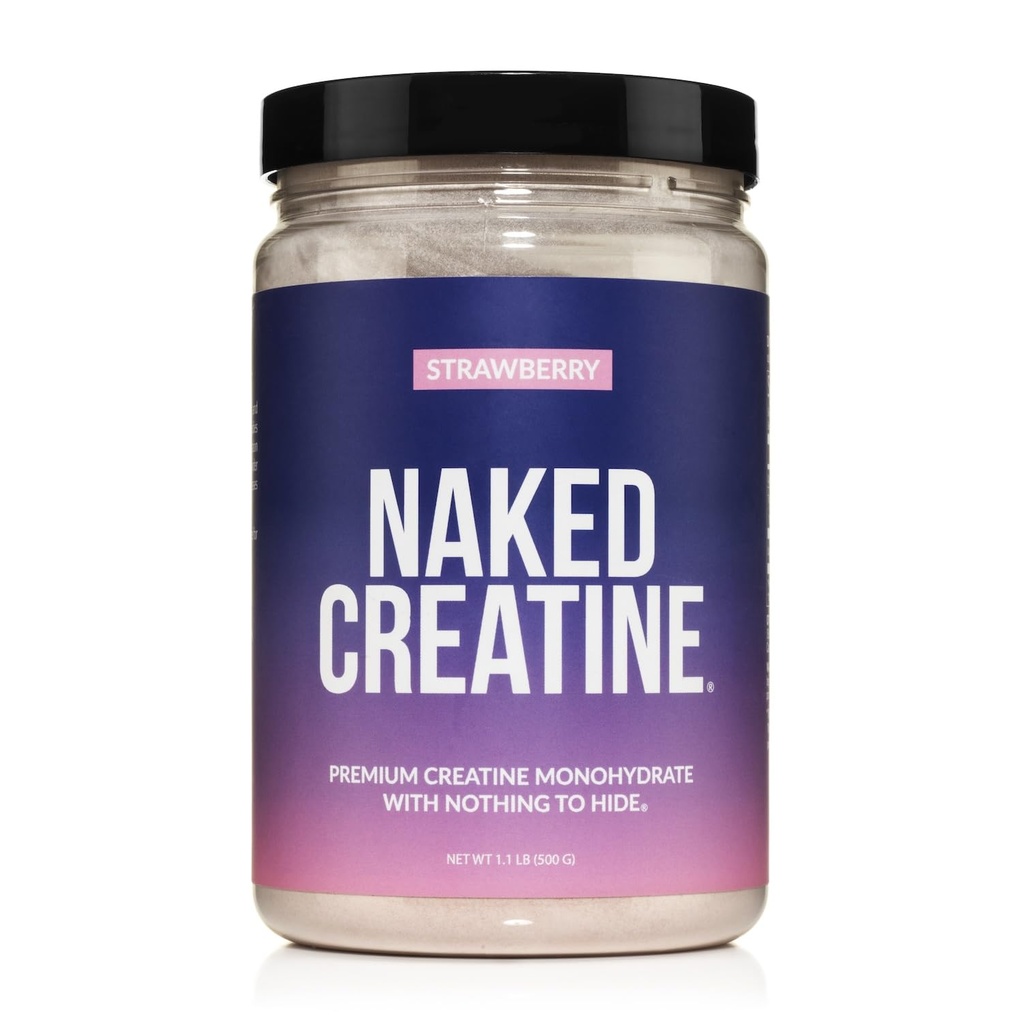 NAKED Kreatyna - Monowodny sok truskawkowy - prawdziwy proszek truskawkowy, brak dodatków, wzrost mięśni, Wegan, Non-GMO, Gluten Free, Soy Free - 45 Sługi