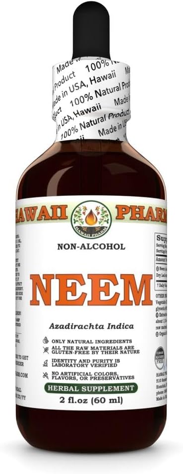 Neem Alcohol Free Liquid Extract, Organic Neem (Azadirachta Indica) Suszony liść glicerolu Natural Herbal Supplement, Hawaii Pharm, USA 2 fl.oz