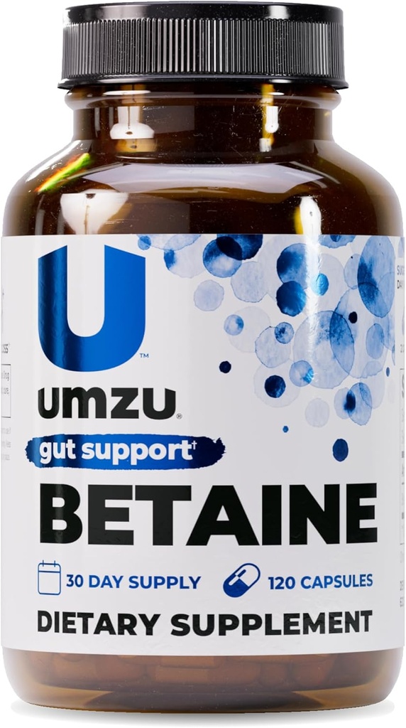 UMZU Betaine HCl Supplement ASTM 124; Wsparcie pokarmowe, Gastic Comfort, Wchłanianie odżywcze i wsparcie sercowo-naczyniowe 124; Natural Trawienie & Gut Health Aid (120 Kapsułki)