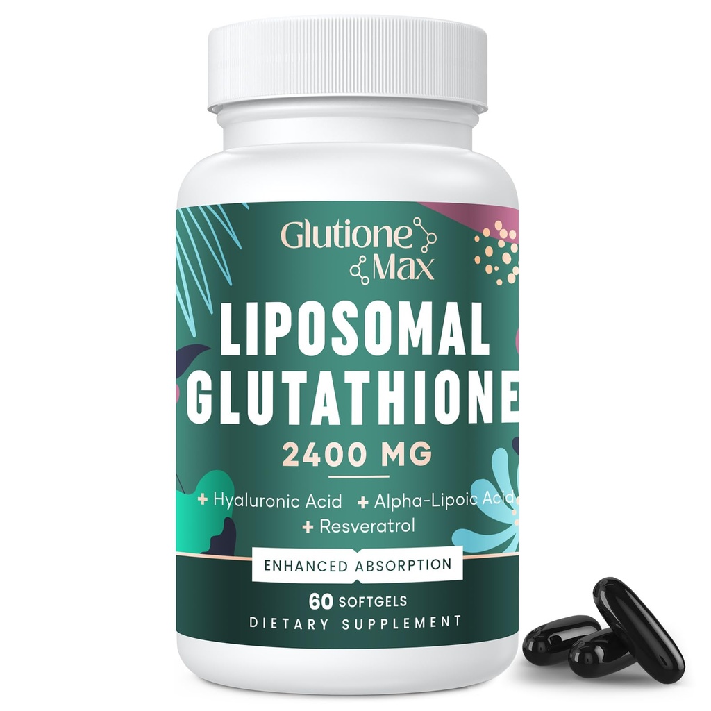 8- in-1 Liposomal Glutatione 2400 MG, Wysoka receptura przeciwutleniacza absorpcji - z kwasem hialuronowym, kwasem alfa- lipoinowym, Resveratrol - Skóra, Detox wątroby i układu immunologicznego, 60 Softgels