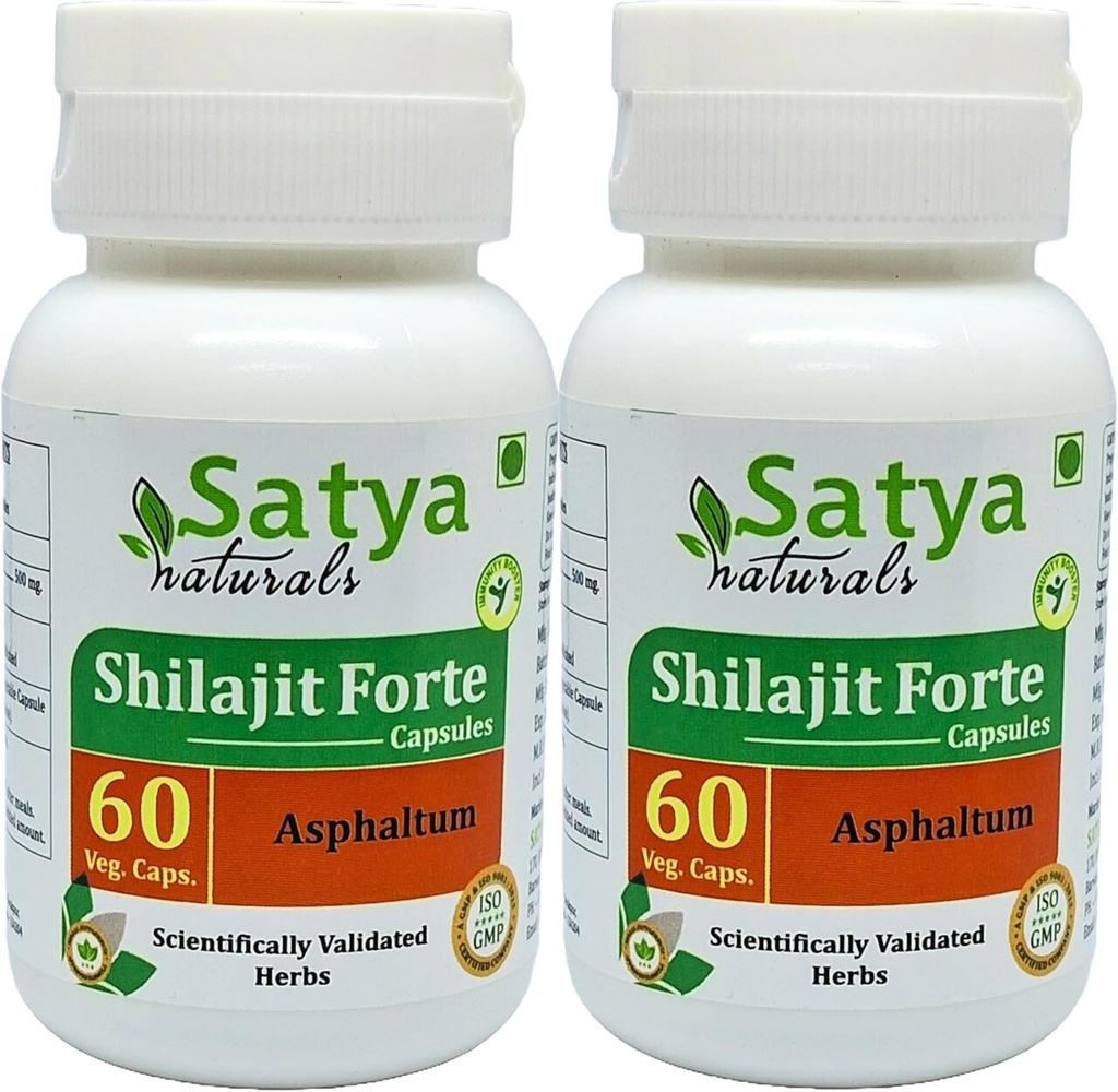 Shilajit Forte Kapsułki 500 mg. 60 Veg. Kapsułka 124; Shilajit (Asphaltum) Wyciąg Kapsułki dla mężczyzn i kobiet 124; Ayurvedic Herbal Supplement / Remedies 124; 10: 1 Forte (2 Butelki 60 Kapsułek)