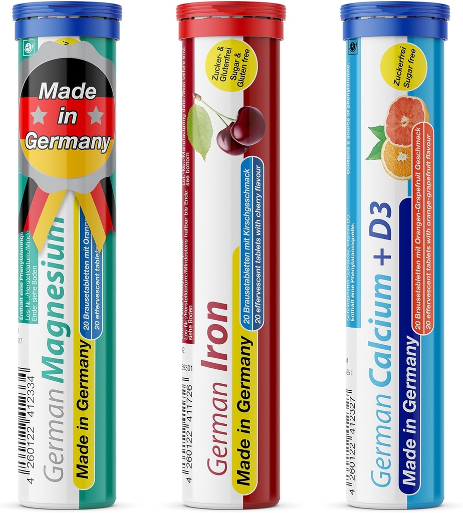 T & D Niemiecki Mineral Plus Pakiet 60 Służenia - Wegan, Zero Cukier - Pić Effermuscent Tablets - Żelazko, Wapń, Magnezu Pharma - Made in Germany