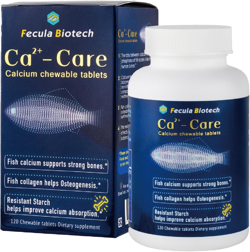 Natural Fish Scale Calcium Supplement for All Ages Xi124; Bone Health and Muscle Supplement Xi124; Effective Absorption, Strong Bones Density Xi124; 120 Chewable Tablet