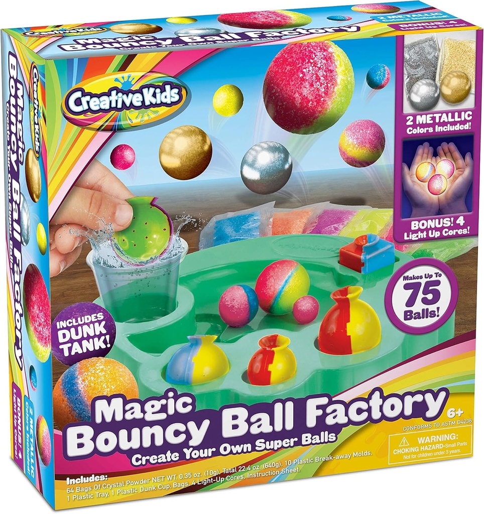 Magic Bouncy Ball Factory Set - Zrób 75 Oszałamiających Diy Bouncy Balls, Light- Up Magic Balls! Zestawy naukowe dla dzieci, Idealne dla projektów naukowych i imprez naukowych!
