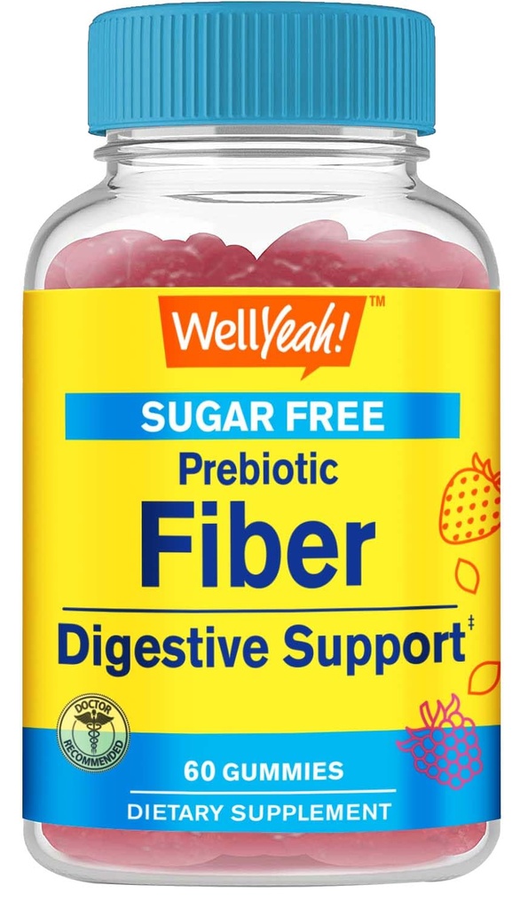 WellYeah Sugar Free Fiber Gummies for Adult (4g) XI124; Digestive Supprt XI124; Prebiotic Fiber Supplement XI124; 60 Count