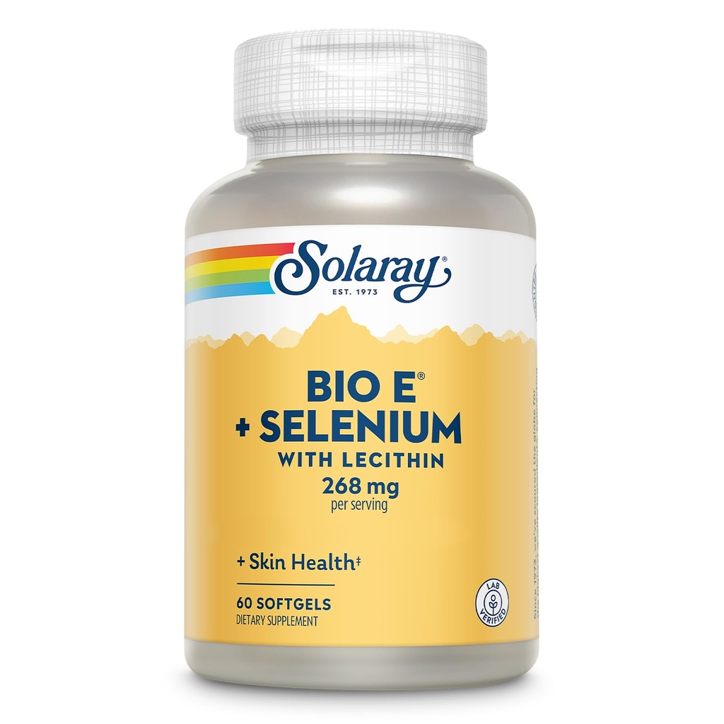Bio Witamina E 400 IU (268 mg) z Selenium 100 μg i Lecytyną - Wsparcie dla tarczycy, przeciwutleniacz i suplement immunologiczny, Wysoka absorpcja, Laboratorium zweryfikowane, 60- dniowa gwarancja, 30 Służenie, 60 Softgels