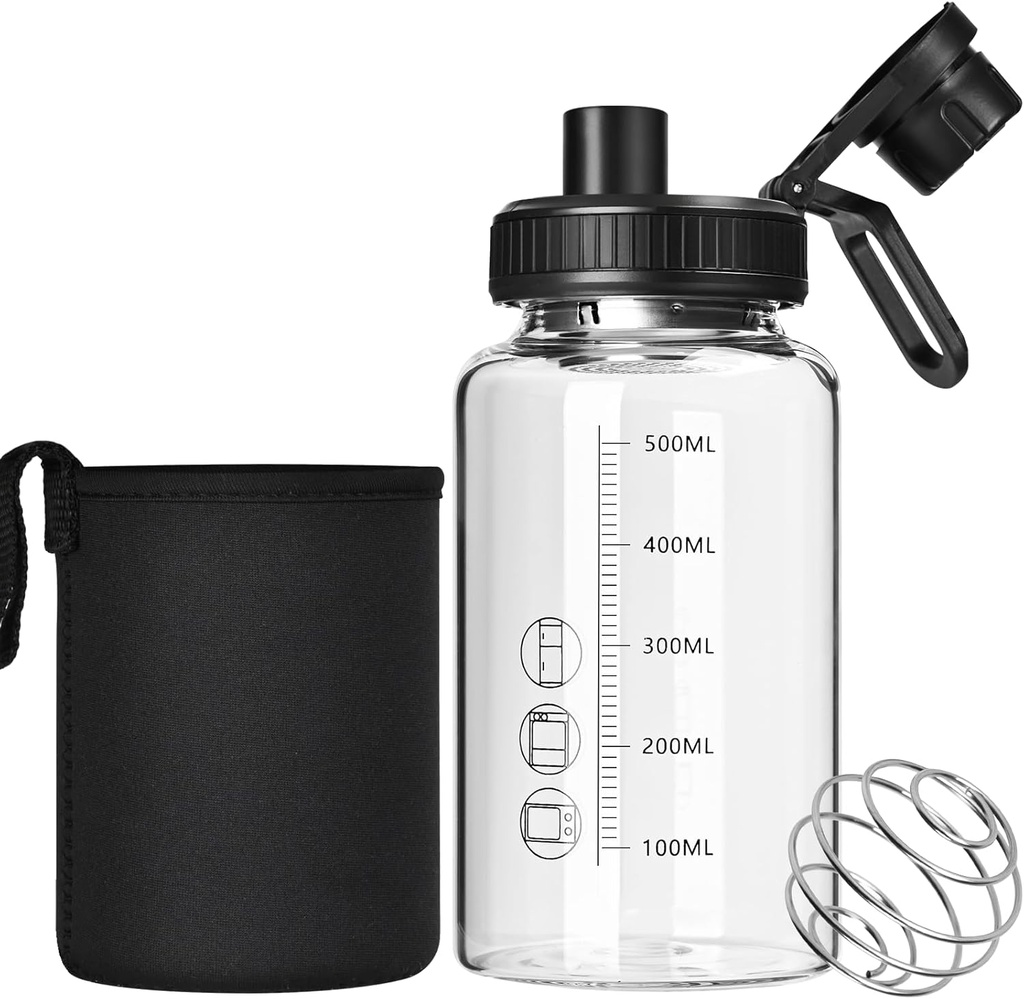 Butelka ze szkła Shaker Butelka, 22oz BPA- Wolny od odorless Shaker Butelka ze stali nierdzewnej 304 304 Ball i usuwalną szczotką do czyszczenia do mieszanek białka Fitness (1Pack)