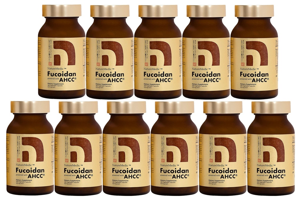 Fucoidan zasilany AHCC ® Brown Seaweed Immunitet Suplement o wysokiej czystości Organic Mekabu Mozuku Agaricus 10 Butelki + Darmowe 1 Butelki - 1760 Kapsułki warzyw Made in Japan