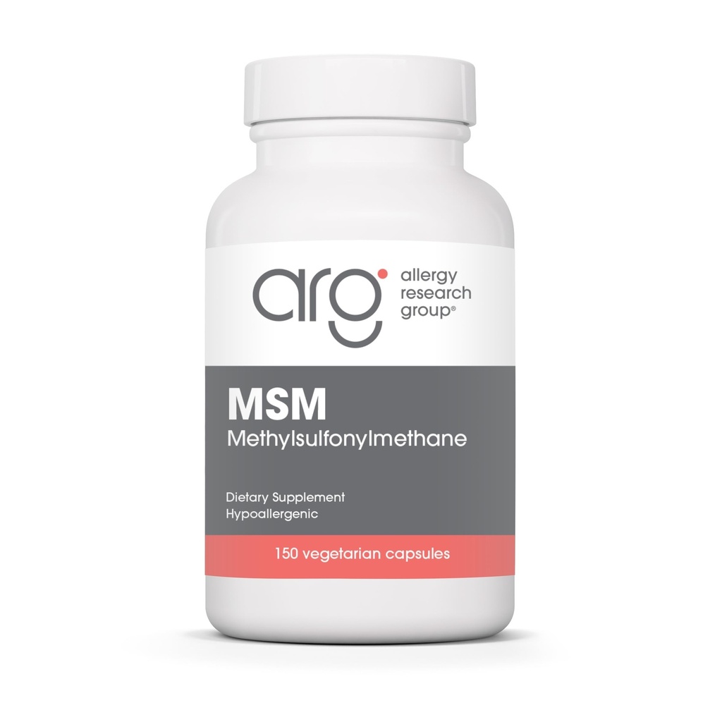 Alergia Research Group MSM Supplement - MSM Powder Kapsułki do włosów, Methylsulfonylmetan do zdrowych włosów, skóry i paznokci, 500 mg na Podawanie - 150 Kapsułki wegetariańskie