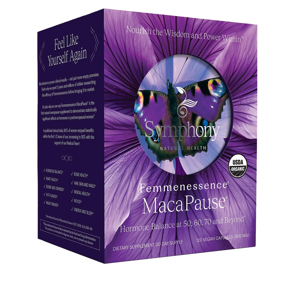 Femmenense ® MacaPause ® - Clinically Proven Postmenopauzal Supplement for Natural Hormon Balance, Menopauza Symptom Relief, Bone & Heart Health, Bez dodanych hormonów (120 kapsułek, 30 Day Supply)