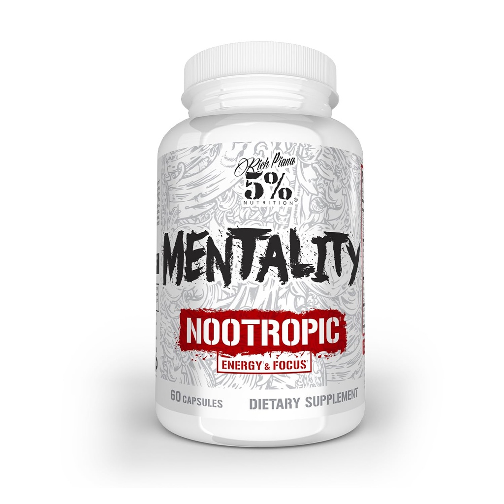 5% odżywka bogata Piana Mentality Mieszanka nootropowa 124; suplement booster mózgu dla wydajności, Pamięć, Jasność psychiczna 124; Ginseng, Ginkgo, L- Theanine, Cholina, Huperzine, 60 Kapsułki (30 Day Supply)